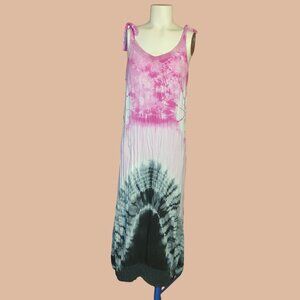 Boho Daze Large Sleeveless Long Dress Gauze Tie Dye Rayon India Pink White Black